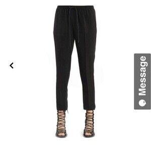 Alexander WANG Black Crepe Drawstring Relaxed Straight Leg Trouser Casual Sz 10